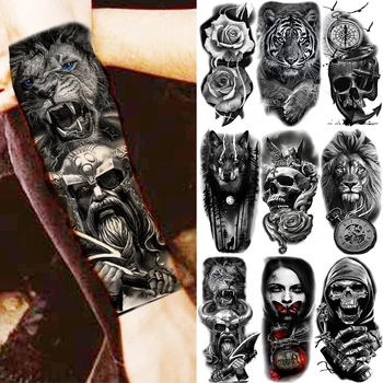 Lion Warrior Tatuaje Temporare Pentru Femei Barbati Realist Tigru Vampir Craniu Floare Lup Autocolant Tatuaj Fals Brațul Impermeabil Tatuaje