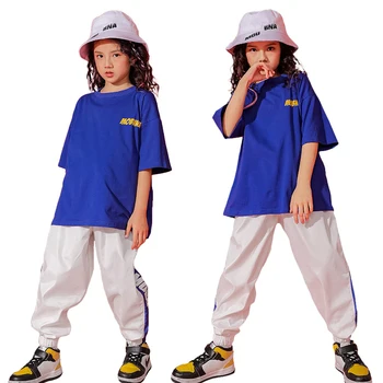Lolanta 4-16 Ani Fete Haine Albastru T-shirt de Sus / Alb Pantaloni Copii de Dans Hip-hop Costum Casual Uzura
