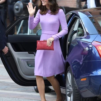 Moda A Lui Kate Middleton, Printesa Mov Femei Rochie Cu Maneci Lungi De Sex Feminin Elegant Rochie Plisată