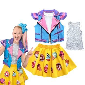 Moda JOJO Siwa Fete pentru Copii Haine Seturi de Petrecere de Aniversare pentru Copii Cosplay Costum cu Maneci Scurte Jachete+Vesta+Fuste 3pcs Tinuta