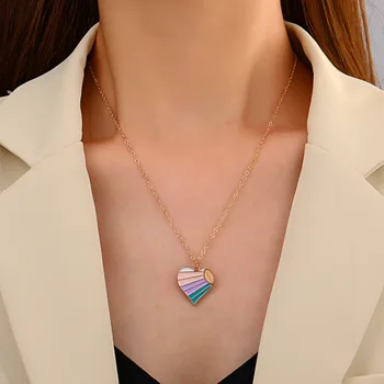 Moda rainbow picătură de ulei colier tendințe de bijuterii email de puzzle izbucni piersic farmec inima pandantiv colier coliere
