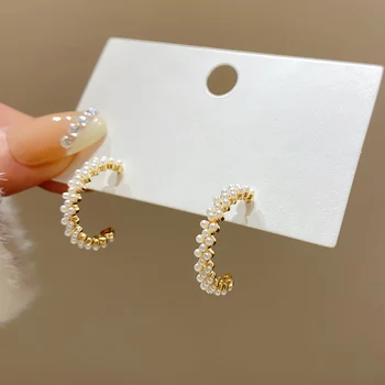 Moda în formă de C Simulate Perla Cercei Stud pentru Femei coreene Geometrică Cerc de Flori Mark Cercei Minimalist Mici Bijuterii