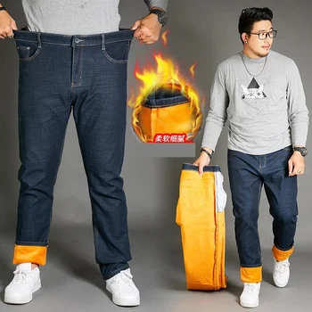 new sosire bărbați moda gros cald Bărbați Elasticitatea Direct de Iarnă Pantaloni Casual plus catifea Mens Jeans plus size 30-44 46-48