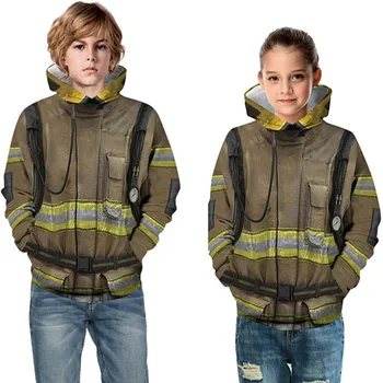 Noi 2022 Toamna Băieți Fete 3D de Imprimare Costum de Pompier Pompier Fals Costum Cosplay Hanorace Copii Jachete cu Glugă pentru Copii Pulover