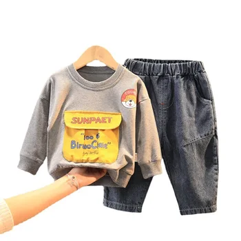 Noi Primavara Toamna pentru Copii Desene animate Haine Copii Baieti Fete Pocket T Shirt Pantaloni 2 buc/seturi de Copii Copilul de Îmbrăcăminte pentru Sugari îmbrăcăminte Sport