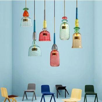 Nordic Bomboane Colorate de Sticlă Pandantiv cu LED-uri Lumini de Designer Moderne de Artă Simplă Lampă de Agățat Pentru Sufragerie, Camera de zi de Decorare