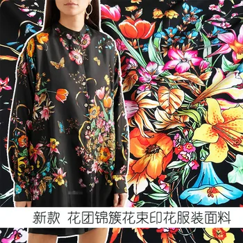 Noul cluster de flori colorat buchet de poliester imprimate tesatura rochie cămașă îmbrăcăminte țesături lucrate manual DIY materialul nu este transparent