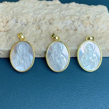 Oval naturale mama alb de perla coajă colier pandantiv Europene și Americane convingeri religioase DIY accesorii bijuterii