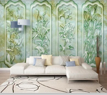 Papel de parede Chineză syle Jad Sculptură Prune, Orhidee, Bambus tapet 3d,camera de zi dormitor gazete de perete home decor mural