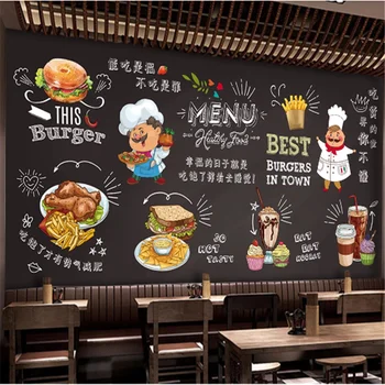 Personalizat Murale 3d Tapet Sandwich-uri Tablă de Vest Restaurant Pizza Fast Food Hamburger Magazin de Fundal de Hârtie de Perete 3D