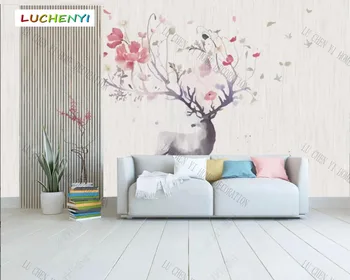 Personalizat Nordic mână-pictat elan de artă murală de mână-pictat elan de floare linie în interior living tapet mural home decor autocolant
