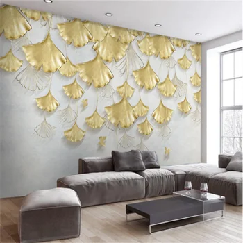 Personalizat Tapet Mural Minimalismul Modern de Aur de Trei-Dimensională de Frunze de Ginkgo Canapea Fundal TV Pictura pe Perete