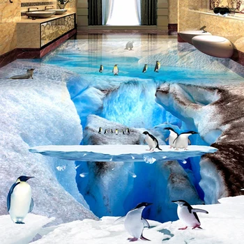 Personalizate 3D Murală Ghețar din Antarctica, Pinguini Etaj Autocolant pentru Baie Hol Gresie Decor de Vinil Auto-adeziv Tapet Fotografie