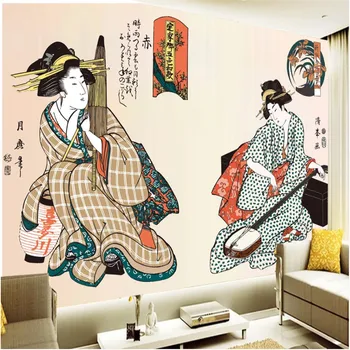 Personalizate pictate manual Ukiyo-e Doamne Figura imagini de Fundal Fotografie Restaurant Japonez Murală Sushi Magazin Industrial Decor de Perete de Hârtie 3D