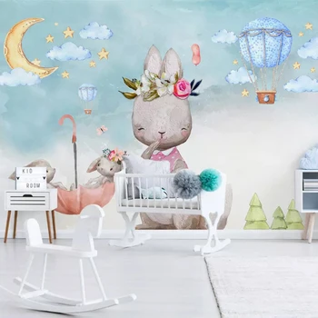 Personalizate pictura Murala de Perete 3D Papel De Parede de Desene animate Iepuras Baloane Copii, Camera Copii, Dormitor Decorare Fotografie Tapet Decor Acasă