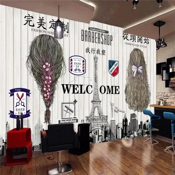 Personalizate Retro Nostalgic Salon de coafură de Frumusete Hârtie de Perete 3DBarber Magazin Industrial Decor Fundal Tapet Mural Papel De Parede 3d