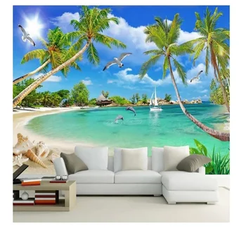 Pictura murala Peisaj Seaview Beach Copac de nucă de Cocos Personalizate 3D Mediteraneene Living TV de Perete Tapet papel de parede