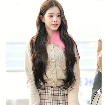Pista De Lux Roz De Lână Guler Maneca Lunga Dulce Pulover Cardigan Cald Femei Toamna Iarna Nou Pulover Kaki Topuri Coreeană