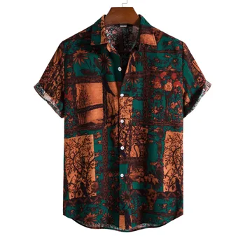 Plaja Barbati Lenjerie Tricouri Camisa Masculina 2022 Brand Vintage Print Floral Hawaiian Camasa Barbati Slim Fit Maneca Scurta Camasa Homme