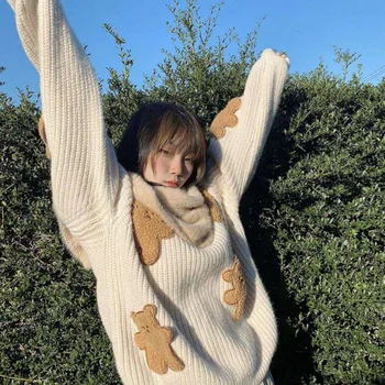 Pulover Pulover Urs Stereoscopic Grafică Kawaii Liber dulce maneca Lunga pentru Femei pulover coreea moda haine de Iarna femei