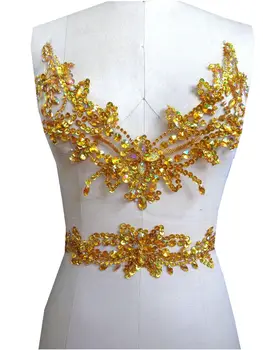 Pur făcute de mână coase pe Pietre aplicatiile de cristale de Aur patch-uri 29*26cm/38*7cm pentru rochie DIY rochie accesoriu