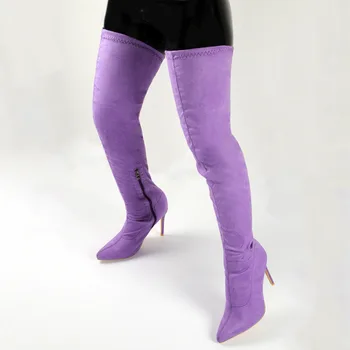 Purple suede noi feminin over-the-genunchi cizme stiletto plus dimensiune la modă pentru femei coapsa dreaptă cizme