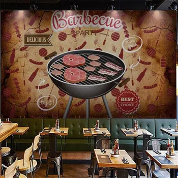 Retro Nostalgic Grătar, Restaurant Fast-Food Industriale Decor 3D Tapet Mural Gustare Barself Adeziv de Contact Hârtie de Perete