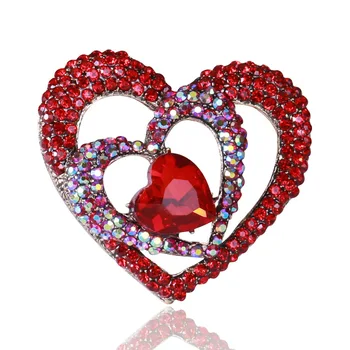 Roșu Rhinstone Forma De Inima Broșe Crystal Pin Femeile Petrecere De Nunta De Zi Cu Zi Haine Accesorii Bijuterii