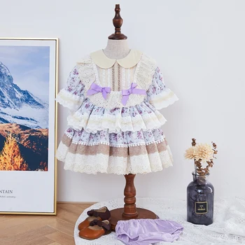 Spaniolă Rochii Florale pentru Fetita Vară Spania Royal Haine Set 2 buc pentru Copii Lolita haine de gala Copil Ziua de nastere de tip Boutique Rochie