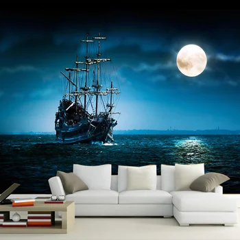 Stil European Barcă cu pânze Lunii Peisaj Temă de Creație Fundal Foto de Perete Murală Tapet Camera de zi Dormitor 3D Home Decor