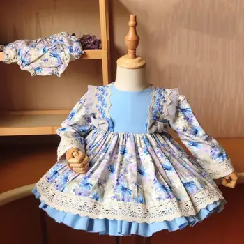 Toamna iarna spaniolă copil Fata rochie de bal rochie de dantelă cusaturi maneci lungi drăguț petrecere de aniversare pentru copii rochie de printesa