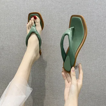Tocuri Flip-Flops Pantofi de Vara pentru Femei Pisicuță Tocuri Deget de la picior Pătrat Papuci Femei Casual Confortabil Pantofi Doamnelor Papuci Flip Flop