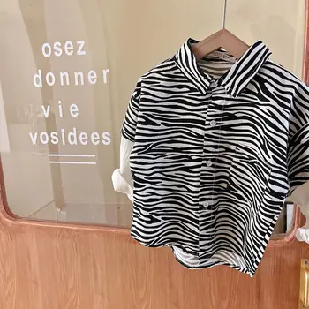 Tricou copii 2021 Toamna Noi Bărbați și Femei coreene Rever Personalizate Dungi de Zebra Fals Două Piese Tricouri Tricouri de Baieti