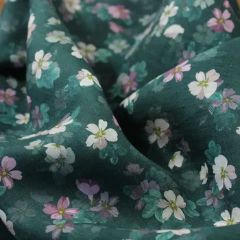 un metru High end spălat pur ramie de cusut de culoare verde Închis mici florale de imprimare de ț Rochie Rochie tricou tesatura