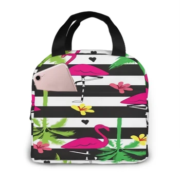 Vara Model Tropical Cu Flamingo, Palmier Prânz Saci pentru Femei,Etanșe Izolate Florale Cutie de Prânz cu Reglabil