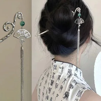 Vintage chineză Fan Cristal Verde de Sticlă Moț de Păr Stick pentru Femei Elegante Farmec Antic Ac de păr Estetica Accesorii de Par