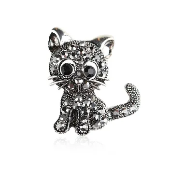 Vintage Rhinstone Pisica Pentru Femei Broșe De Metal Negru Pisica Animal De Petrecere Casual Haine Accesorii Bijuterii