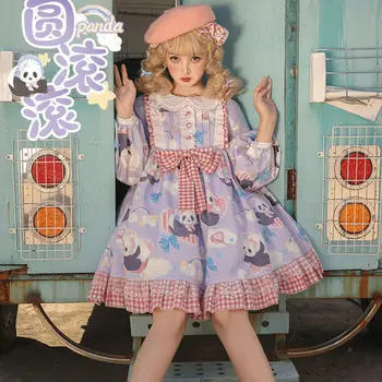 Violet Kawaii Lolita Panda Minunat De Imprimare Dulce Lolita Style Drăguț Rochie Cu Maneci Lungi Rochie De Petrecere De Ceai