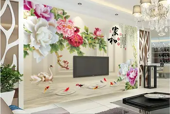 Wallpaper 3d foto personalizate murală non-țesute Swan crap flori fundal pictura decor living tapet pentru pereti 3d