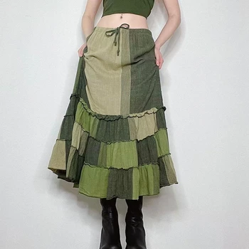 Y2K Retro Mozaic Verde Fusta Midi coreean Talie Mare Libertate Fusta Plisata 90 de Epocă Estetice Streetwear Femei Chic Haine